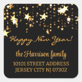 Retouradreslabel, zwart en gouden sterren vierkante sticker (Voorkant)