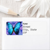 Retouradreslabels - Blue Morpho op Hydrangeas. Etiket (Insitu)