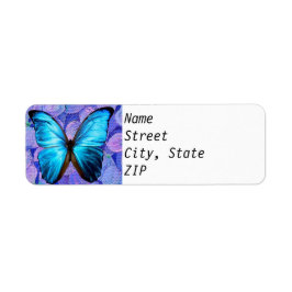 Retouradreslabels - Blue Morpho op Hydrangeas. Etiket