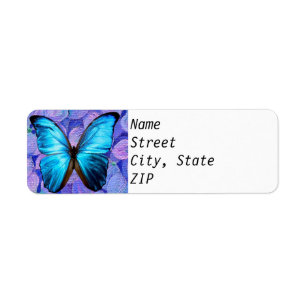 Retouradreslabels - Blue Morpho op Hydrangeas. Etiket