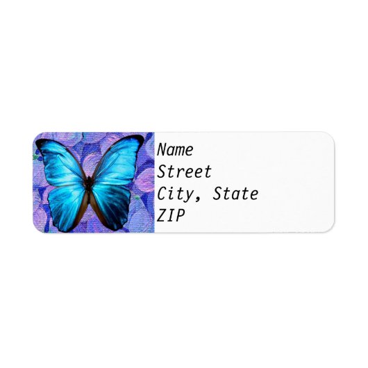 Retouradreslabels - Blue Morpho op Hydrangeas. Etiket (Voorkant)