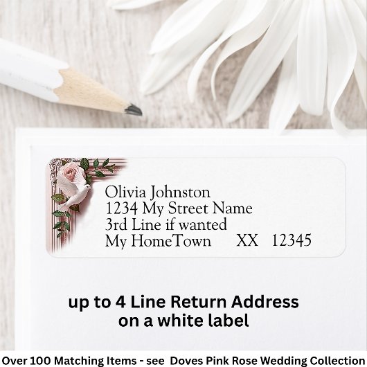 Retouradreslabels, Duiven & Roze Rozen Etiket