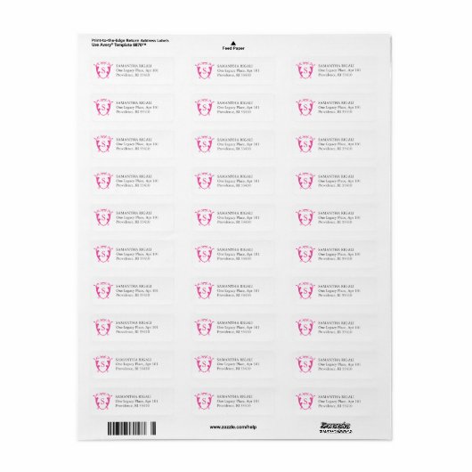 Retouradreslabels Levendig roze monogram Etiket (Full Sheet)