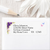 Retouradreslabels, Paarse Mauve Flowers White Etiket (Insitu)