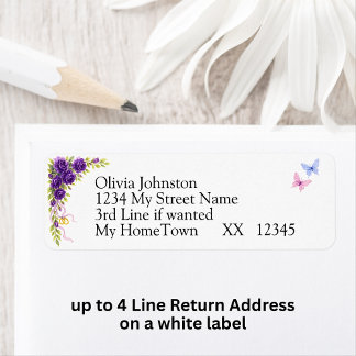 Retouradreslabels, Paarse Mauve Flowers White Etiket
