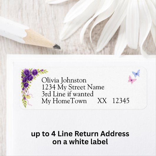 Retouradreslabels, Paarse Mauve Flowers White Etiket