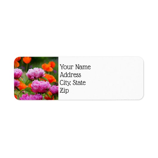 Retouradreslabels - roze pony's en papavers etiket (Voorkant)