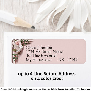 Retouradreslabels, Roze Rozen & Duiven Bruiloft Etiket