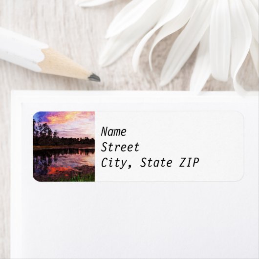 Retouradreslabels - Sunset over Pond. Etiket (Insitu)