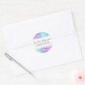Retouradreslabels van Aqua blue paarse waterverf Ronde Sticker (Envelop)