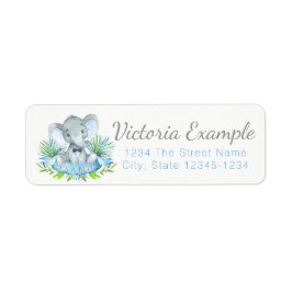 Retouradreslabels voor babyfeestje olifant jongen etiket
