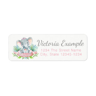 Retouradreslabels voor babyshower olifant meisje etiket