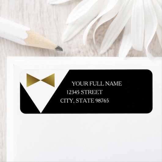 Retouradreslabels voor zwarte en gouden smoking etiket (Insitu)