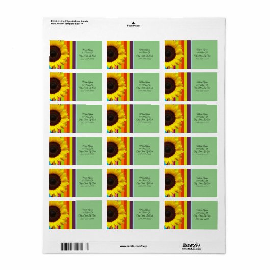 Retouradreslabels Zonnebloemstreep Etiket (Full Sheet)