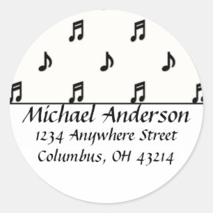 Retouradreslabels: Zwarte Muzieknoten Ronde Sticker