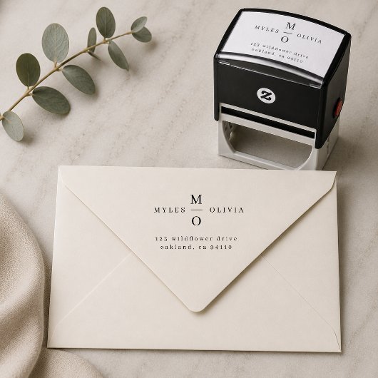 Retouradresstempel | Trouwkoppel Monogram Zelfinktende Stempel