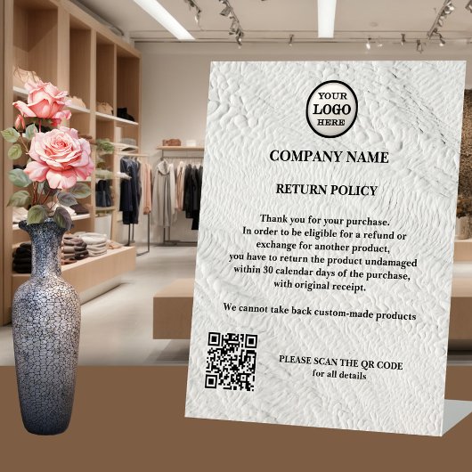 Retourbeleid Travertijn Retail Logo Business Reclamebord Met Voetstuk