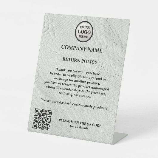 Retourbeleid Travertijn Retail Logo Business Reclamebord Met Voetstuk (Voorkant)