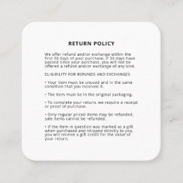 Retourbeleid voor merchandise met uw eigen Logo Vierkante Visitekaartje