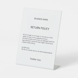 Retourbeleid voor winkelwinkels reclamebord met voetstuk