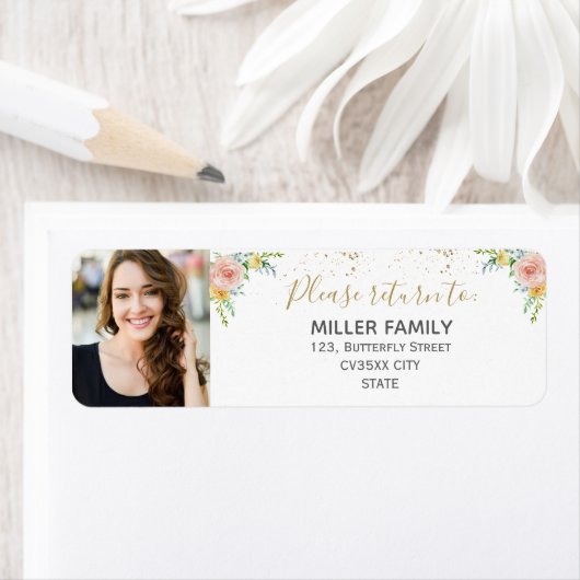 Retouretiket | Bloemenfoto afstuderen Etiket (Insitu)