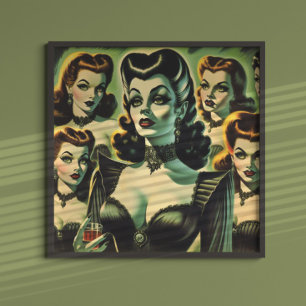 Retr Gothic heksenmeisjes Poster