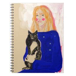 retrato de mujer con gato arte notitieboek