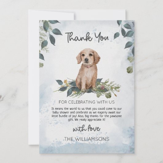 Retriever Puppy Waterverf Dog Baby shower Bedankkaart (Voorkant)