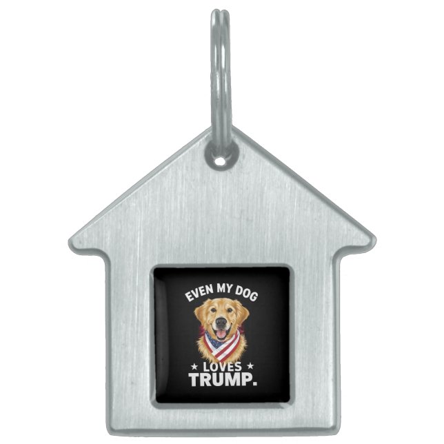Retriever Zelfs Mijn Hond Loves Trump USA Vlag Huisdieren Naamplaatje (Voorkant)