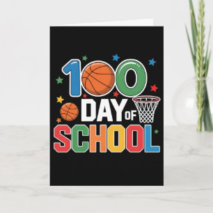 Retro 100 dagen school basketbal fan ontwerp kaart