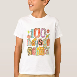 Retro 100 dagen school kleurrijke kleurpotloden ki t-shirt