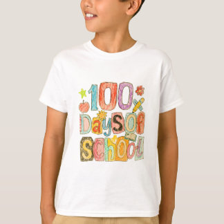 Retro 100 dagen school kleurrijke kleurpotloden ki t-shirt