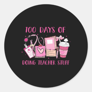 Retro 100 dagen van het doen van leraar dingen gra ronde sticker