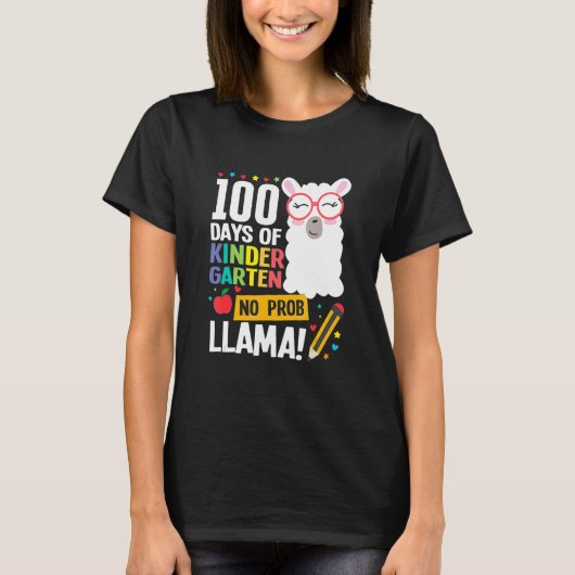 Retro 100 Days Of School Kindergarten Llama Girl B T-shirt (Voorkant)
