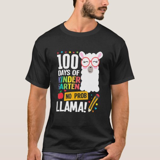 Retro 100 Days Of School Kindergarten Llama Girl B T-shirt (Voorkant)