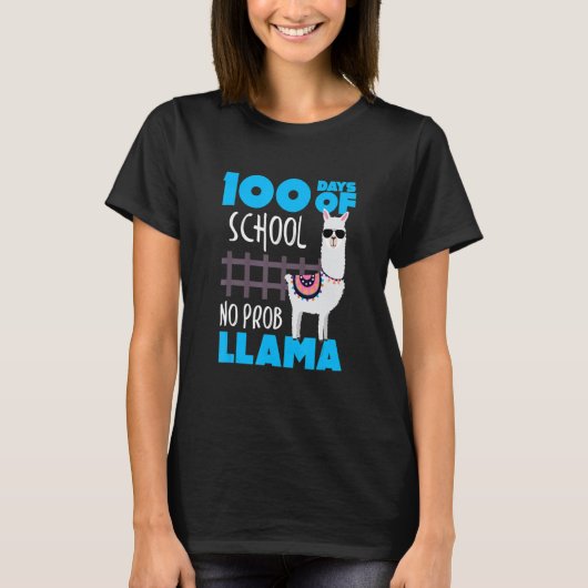 Retro 100 Days Of School No Prob Llama Cute Studen T-shirt (Voorkant)