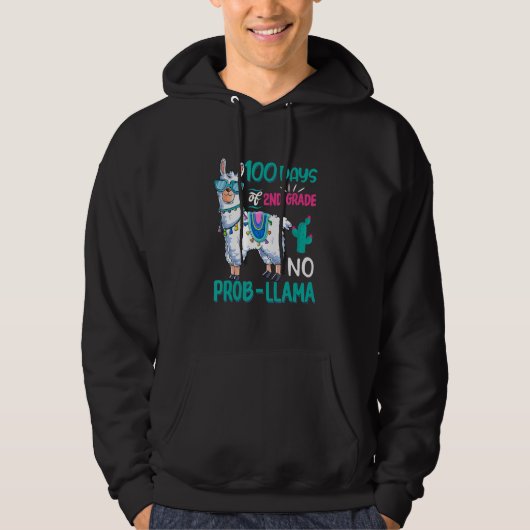Retro 100 Days Of School No Probllama Llama 2nd Gr Hoodie (Voorkant)