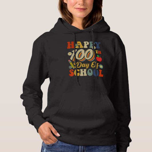 Retro 100th Day of School Teachers Kids Child Happ Hoodie (Voorkant)