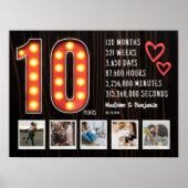 Retro 10e Verjaardag Harten Aangepaste Fotocollage Poster (Voorkant)