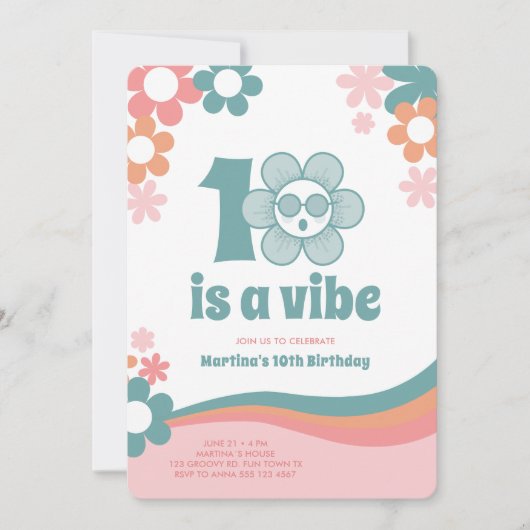 Retro 10e verjaardag Meisje Uitnodiging (Voorkant)