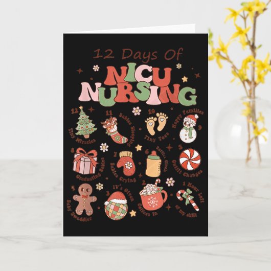 Retro 12 Days Of Nicu Nursing Christmas Nicu Nurse Kaart (Gele Bloem)