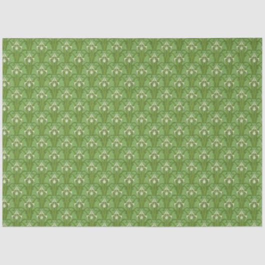 Retro 1880s Victoriaans Emerald Green Irises Print Tissuepapier (Voorkant)