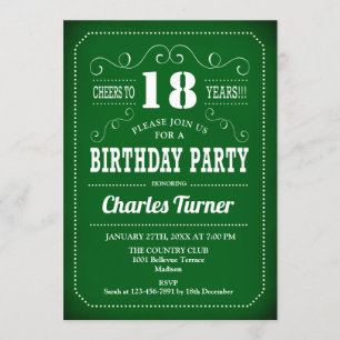 Retro 18e verjaardagsfeestje - Groen Wit Kaart
