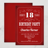 Retro 18e verjaardagsfeestje - rood wit kaart (Voorkant / Achterkant)