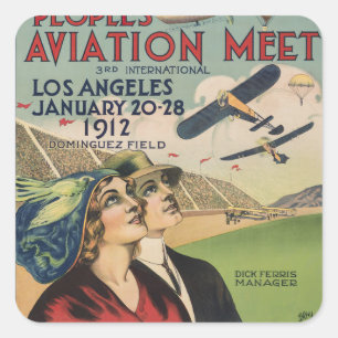 Retro 1912 Los Angeles Luchtshow Reis Kunst Vierkante Sticker