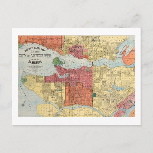 Retro 1914 Kaart Stad van Vancouver British Columb (Voorkant)