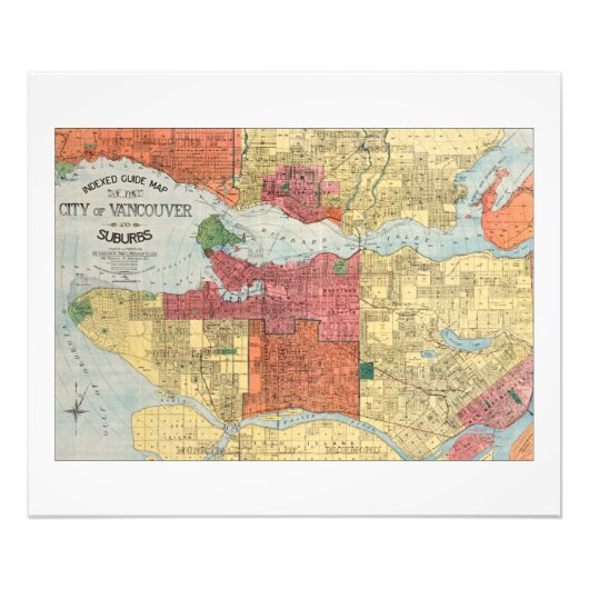 Retro 1914 Map City of Vancouver British Columbia Foto Afdruk (Voorkant)