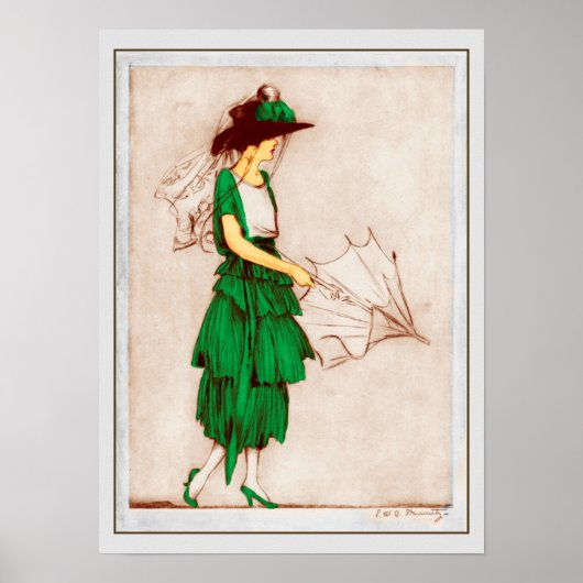 Retro 1920 Lady in Green Dress Poster (Voorkant)