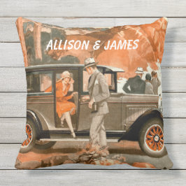 Retro 1920's Flapper Lady Classical Car Road Trip Buitenkussen