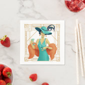 Retro 1920s Glam Lady Cocktail Art Deco Gold Lijst Servet (Insitu)